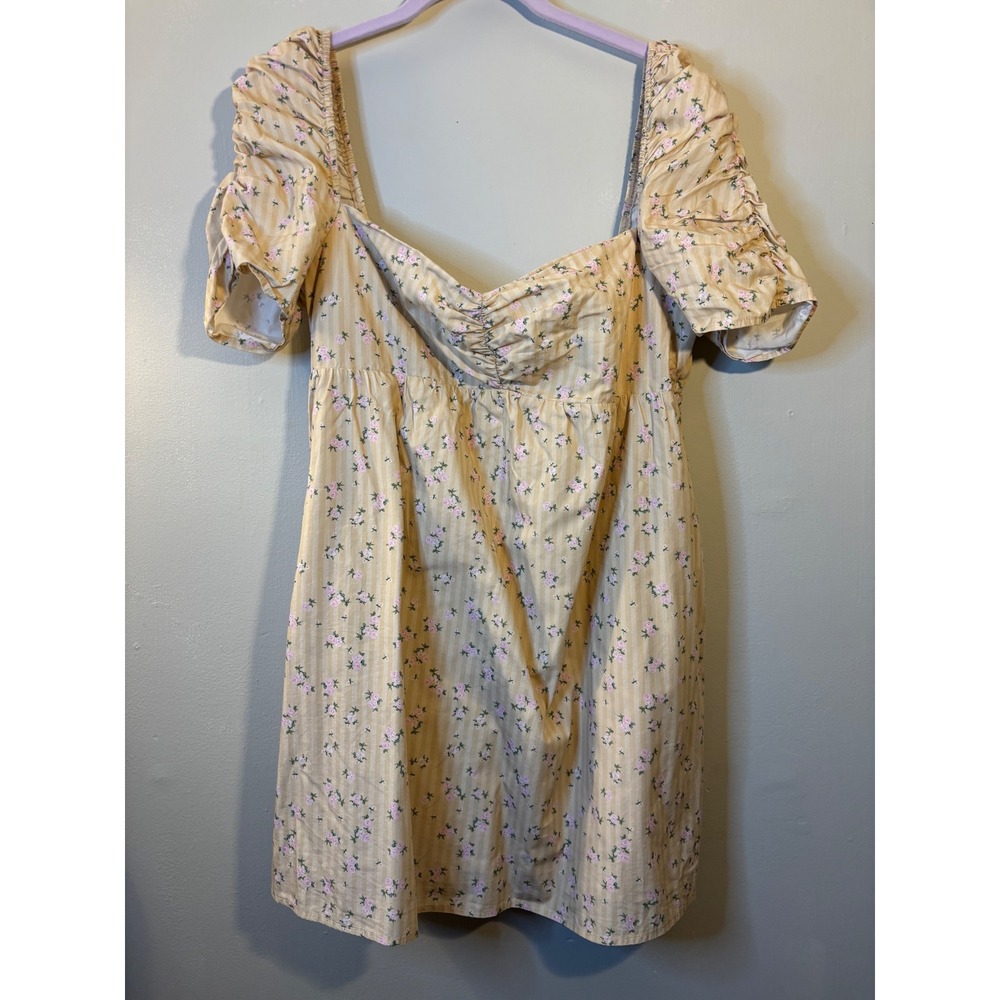 GIANNI BINI Beige Floral Stripe‎ Babydoll Dress Cottagecore Coquette